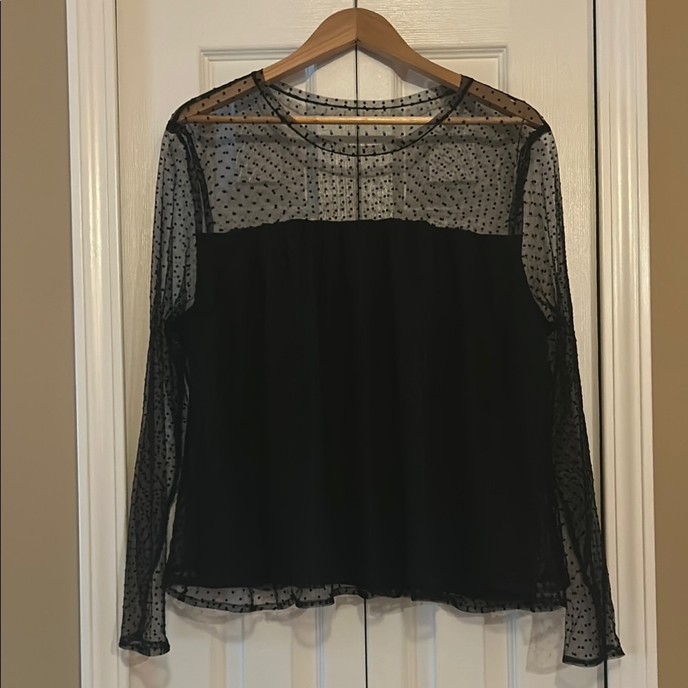 Banana Republic Polka Dot Black Sheer Long Sleeve Blouse NWT